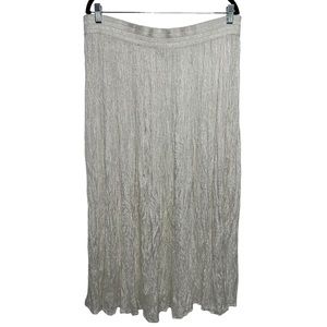 VTG 90s Crinkle White Satin Floral Maxi Elastic Waist Skirt Size Large